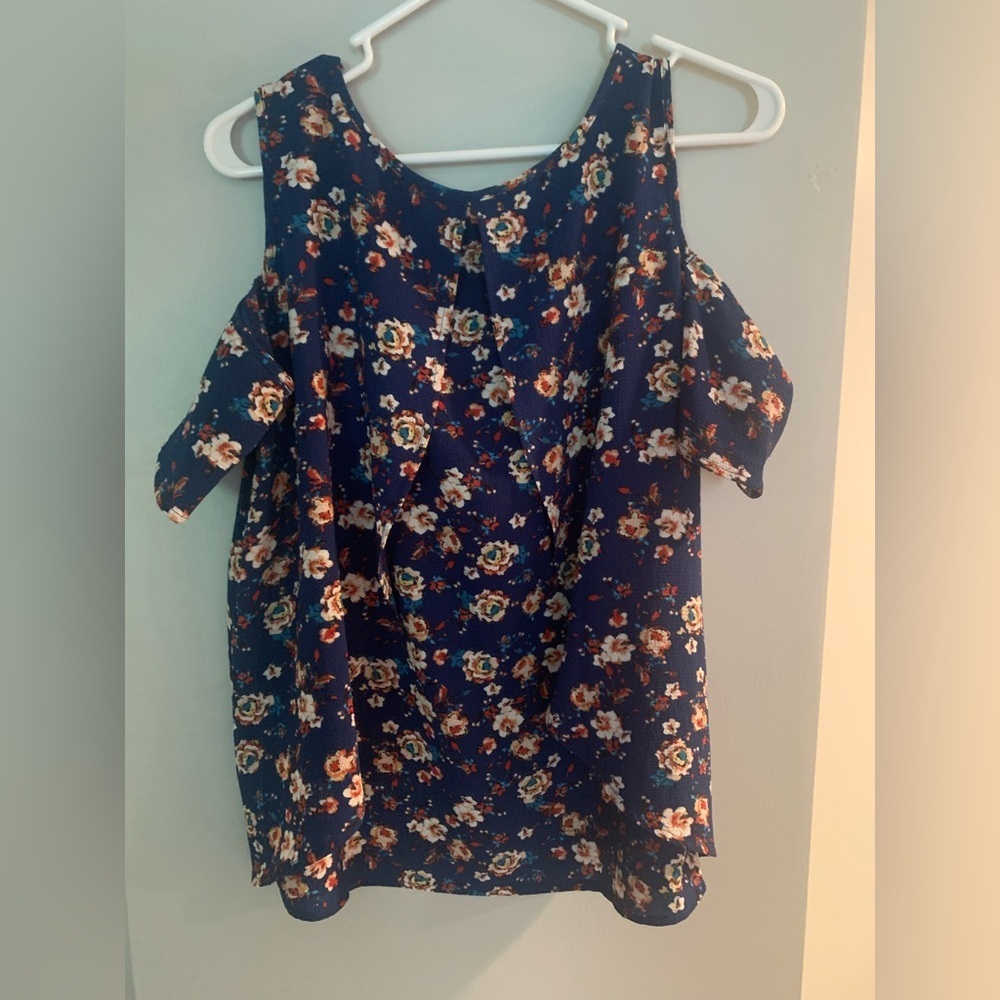 Meraki Blue Floral Cold Shoulder Blouse M